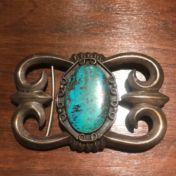 Other - Sand cast sterling native turquoise belt buckle.